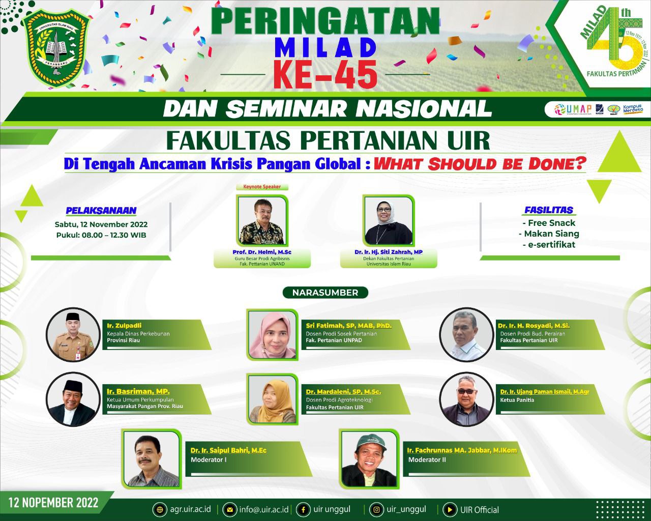 Seminar Nasional FAPERTA UIR sekaligus MILAD FAPAERTA KE 45
